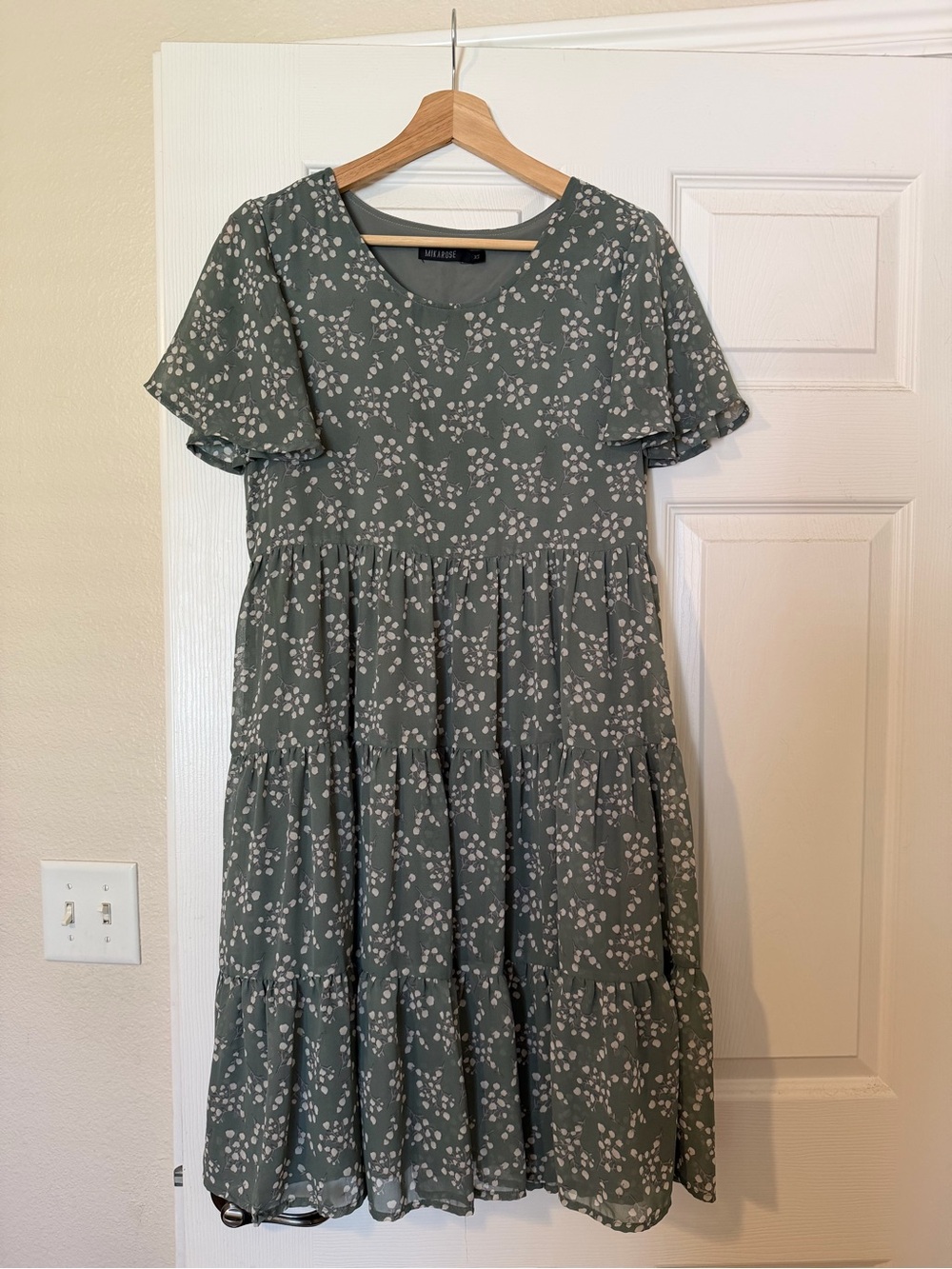 Moss Green Floral Tiered Midi Dress